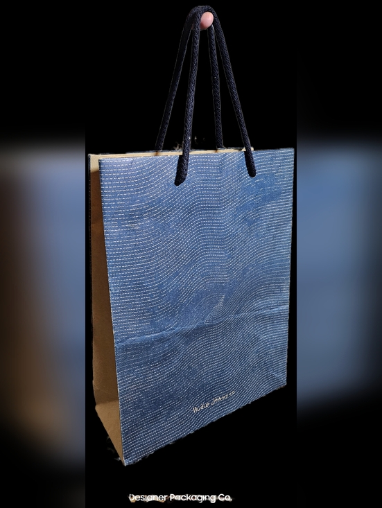 Nudie Jeans Handbags - NEW Nudie Jeans Blue Denim Style XL Large Paper Shopping Bag Gift Box Holder
